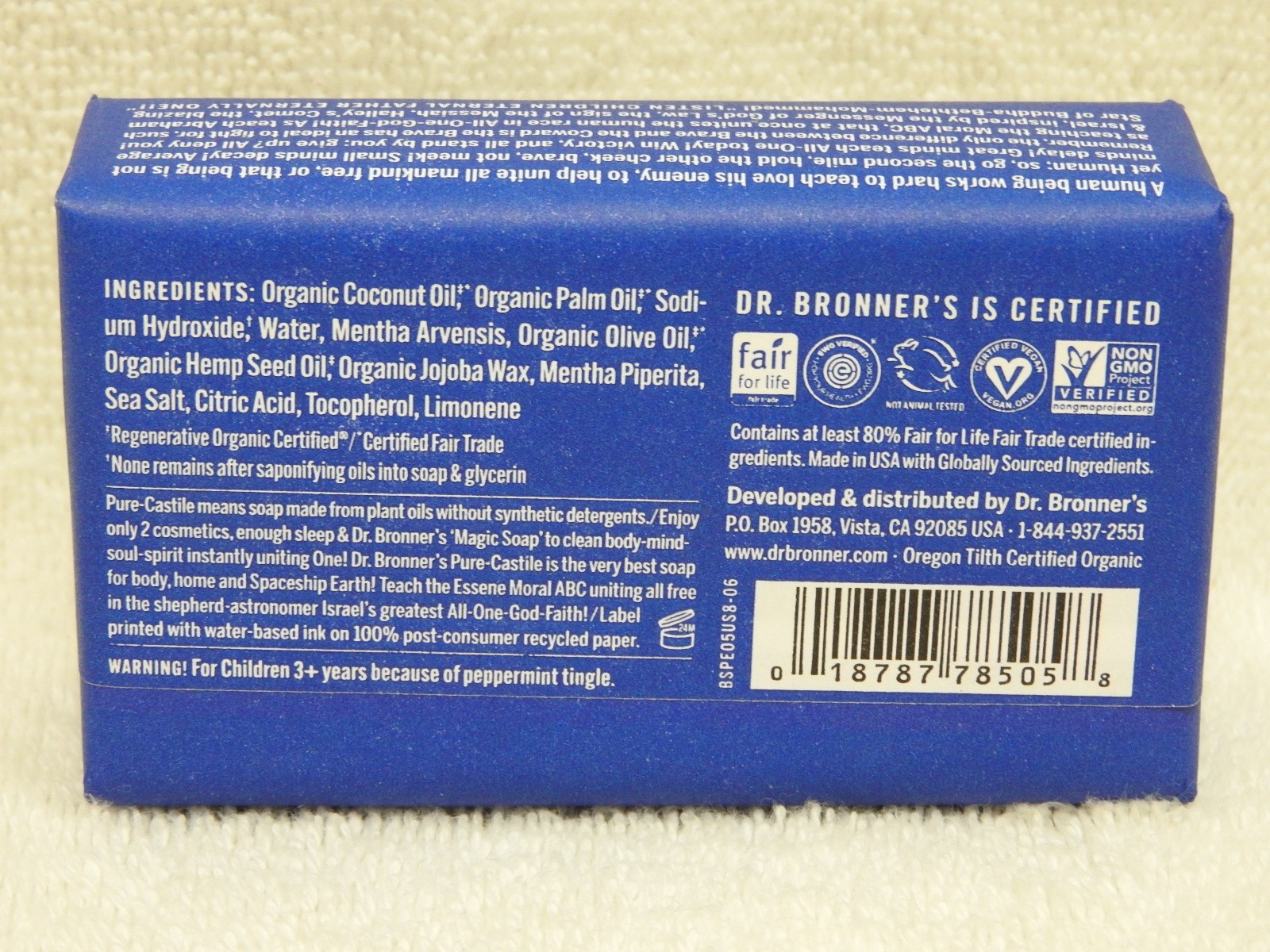 Dr. Bronner’s Magic Bar Soap Hemp-Peppermint Pure Castile 5oz. 140g 👀*……..