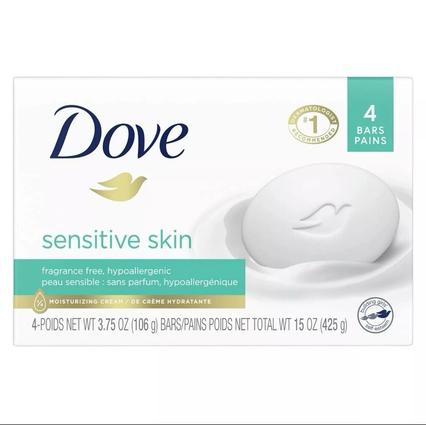 Dove Beauty Bar Sensitive Skin More Moisturizing 3.75 oz, (4 Pack)