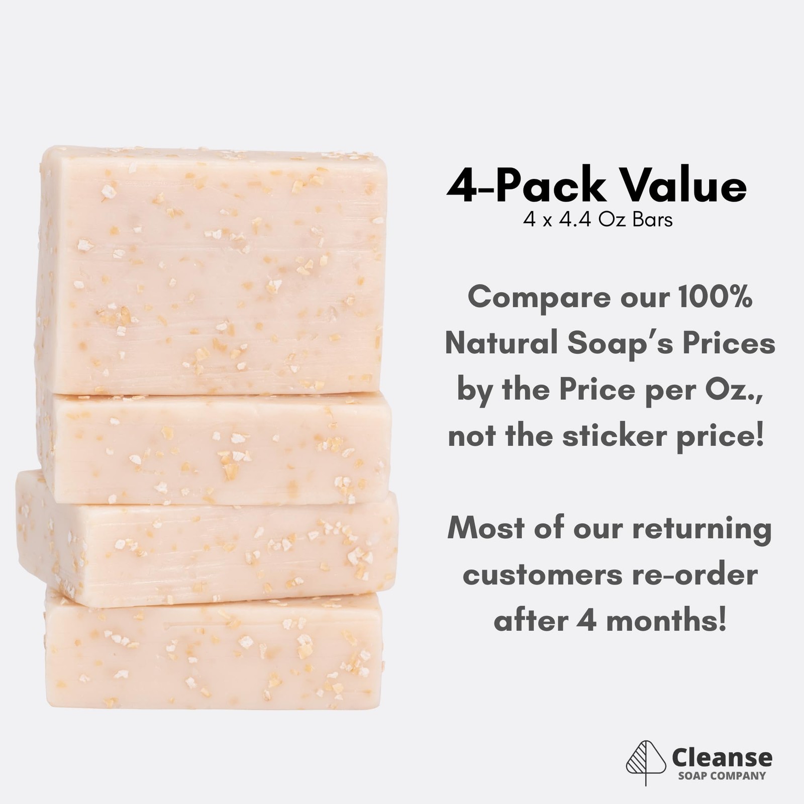 Oatmeal Soap Bar for Itchy Skin & Eczema 4.4 Ounce (Pack of 4), Moisturizing