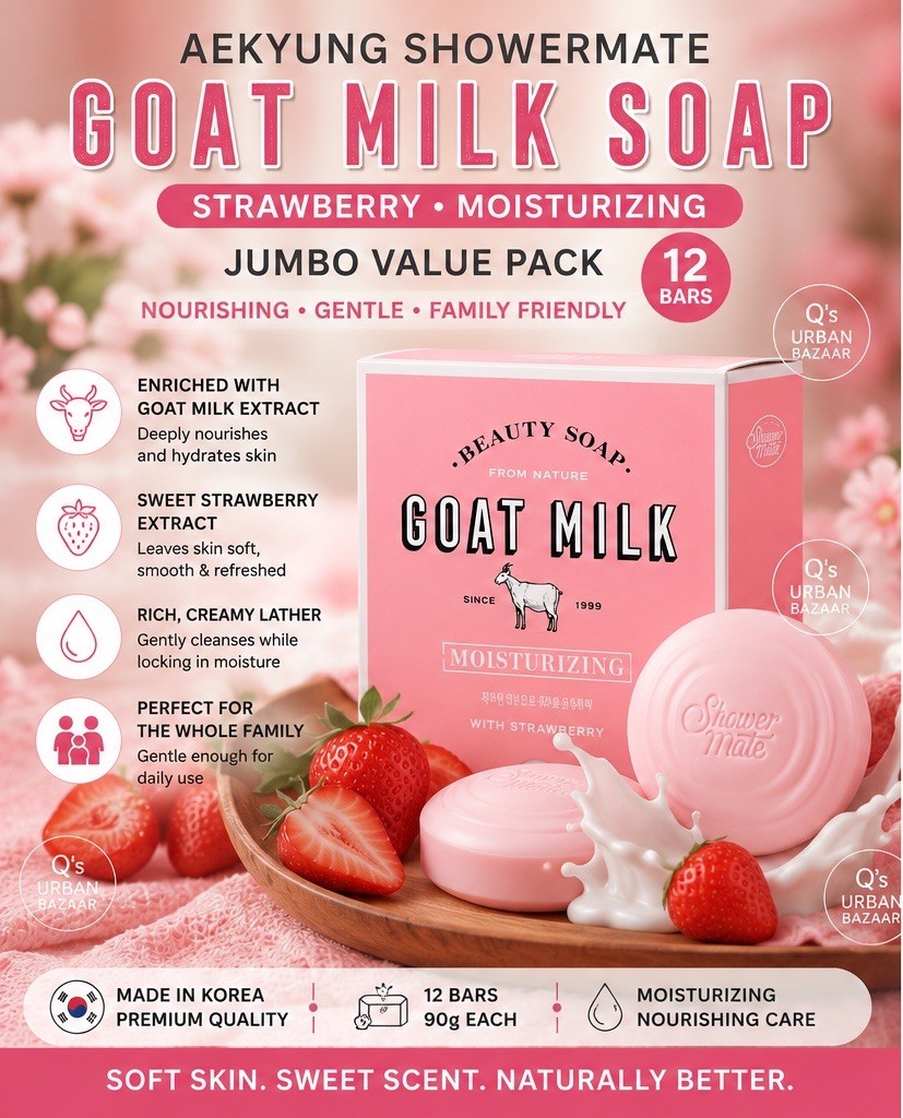AEKYUNG SHOWERMATE GOAT MILK STRAWBERRY SOAP 12PK 90G MOISTURIZING KOREAN