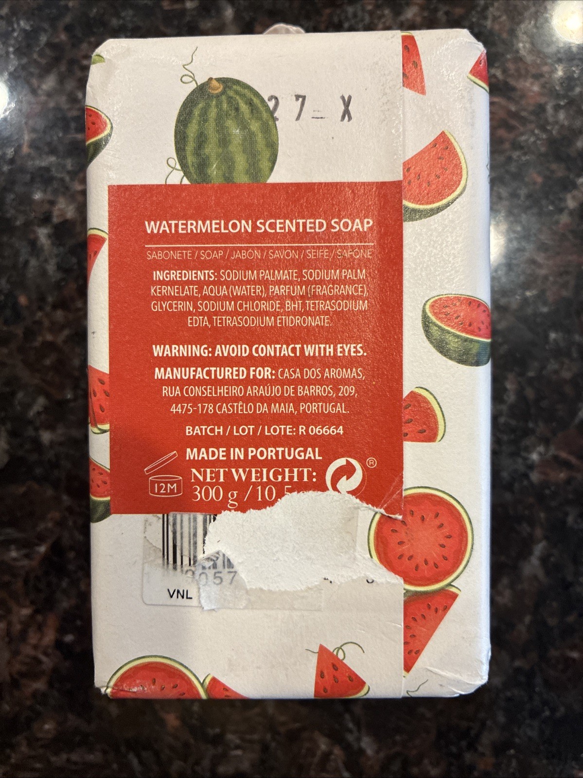 CASA DOS AROMAS WATERMELON Triple Milled Scented Soap Bar 10.5 Oz Fresh