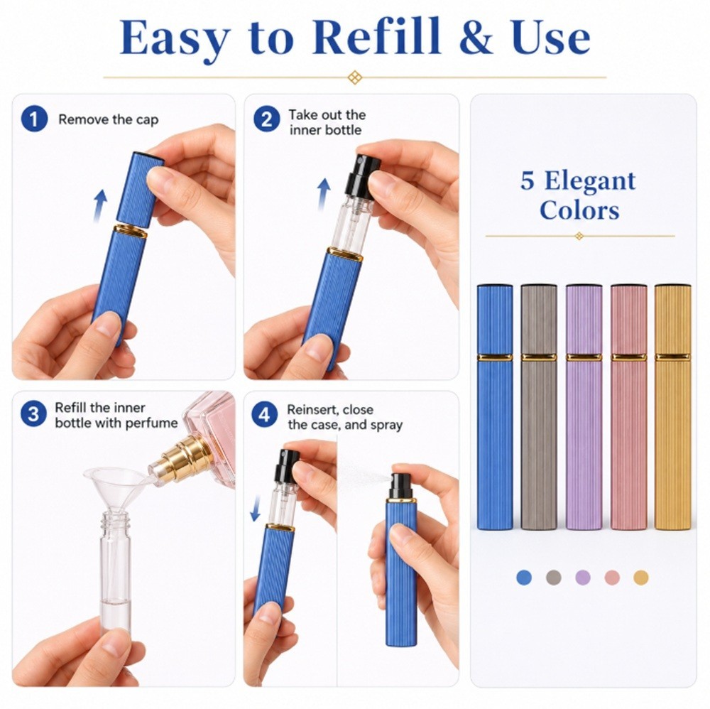 5-Pack 12ml Refillable Perfume Atomizer Travel Spray Bottle Mini Cologne Sprayer