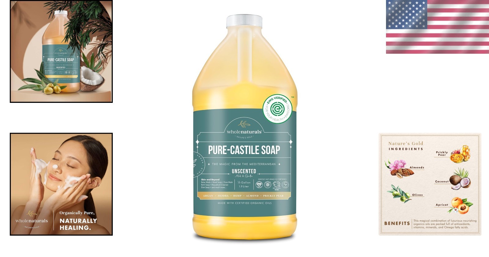 64 Fl Oz Unscented Organic Castile Soap – Gentle & Multi-Purpose Cleanser