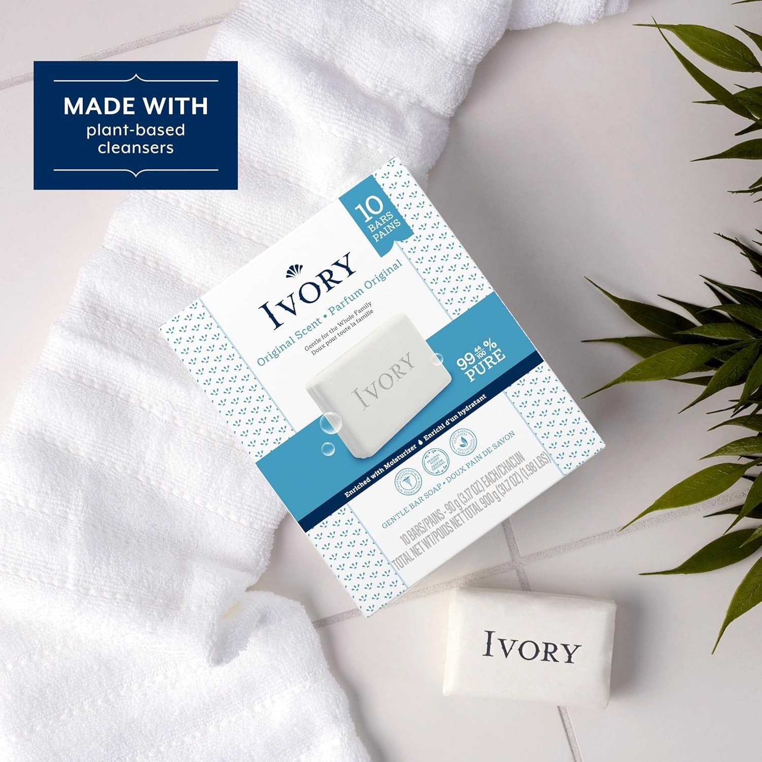 Ivory Gentle Bar Soap 10 Pack 3.17oz Original Scent 99.44% Pure Family Clean