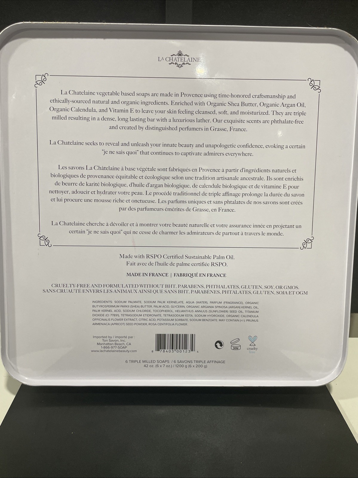 La Chatelaine LUXURY SOAP COLLECTION France De Savon x6 Bars 7oz ea Triple Mill