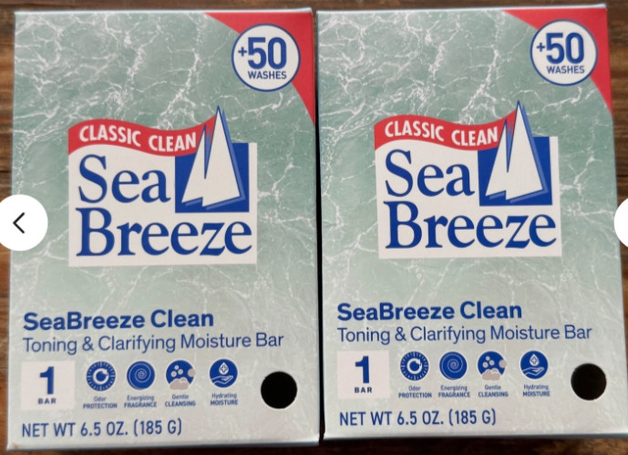2 New SEA BREEZE CLASSIC CLEAN TONING & CLARIFYING MOISTURE BAR SOAP, 50+ Washes