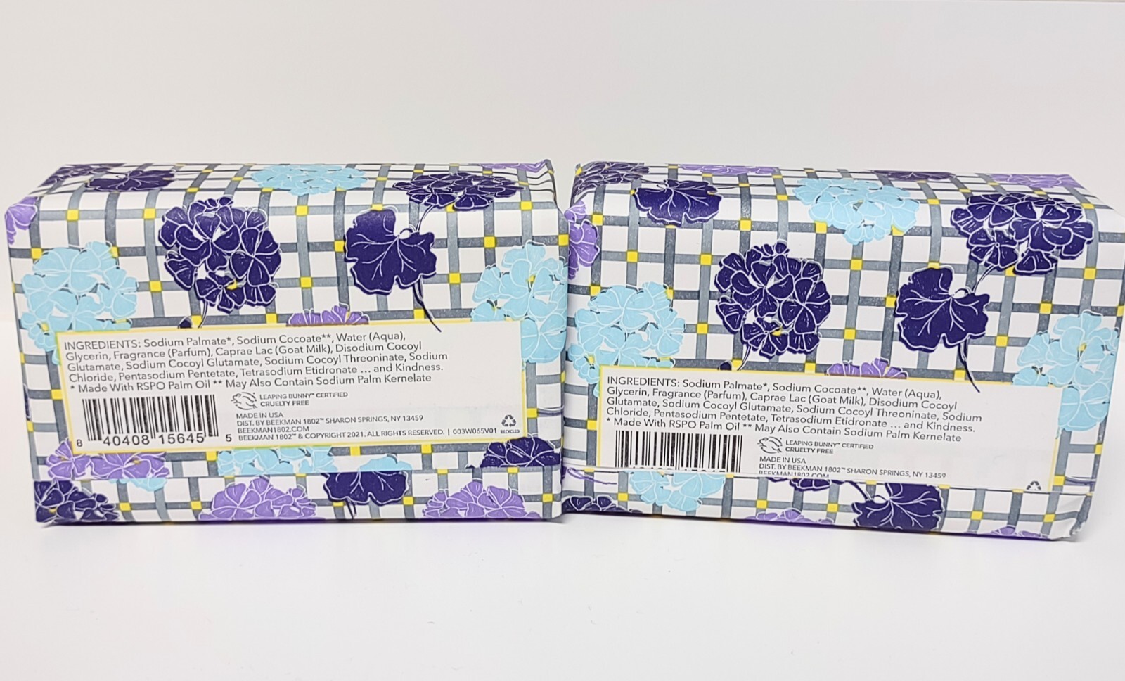 Beekman 1802 Goat Milk Bar Soap Set of 2 Moonlit Geranium & Iris Jumbo 9 oz each