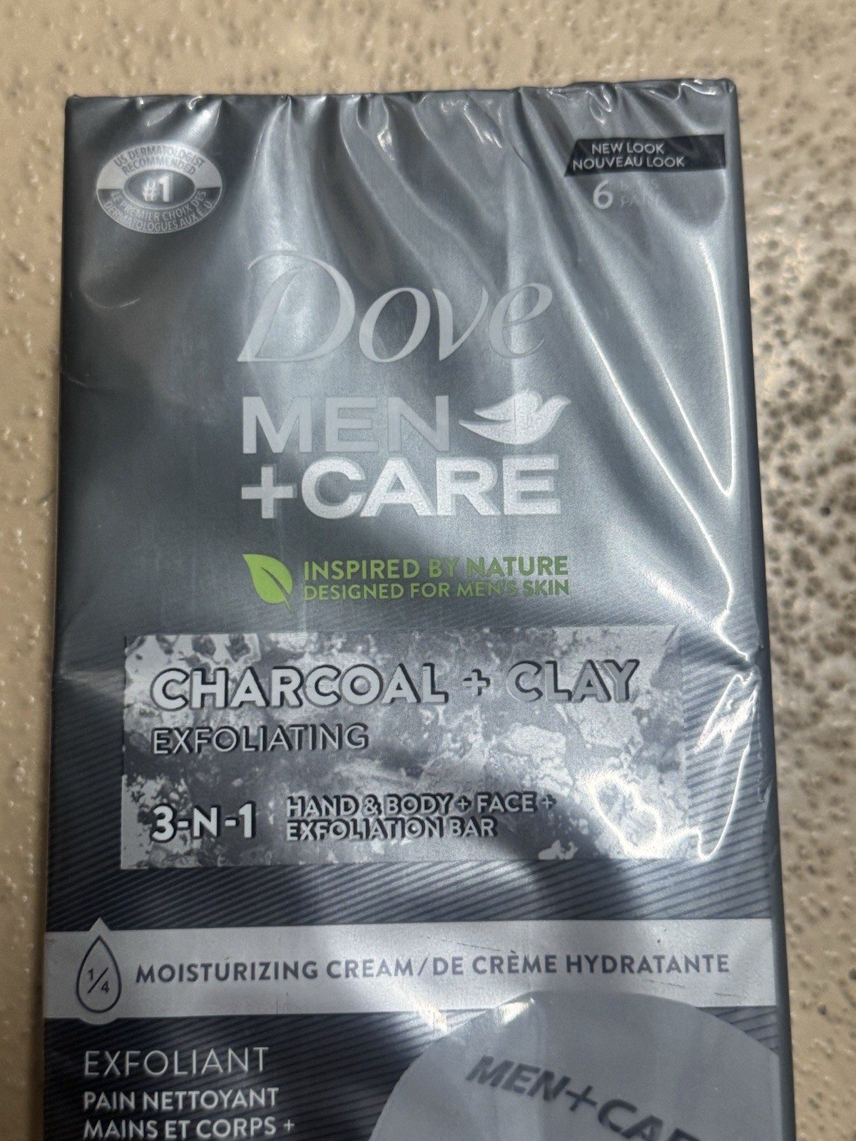 Dove Men+Care Exfoliating Beauty Bar Soap, Charcoal Clay, 3.75 oz, 6 Count