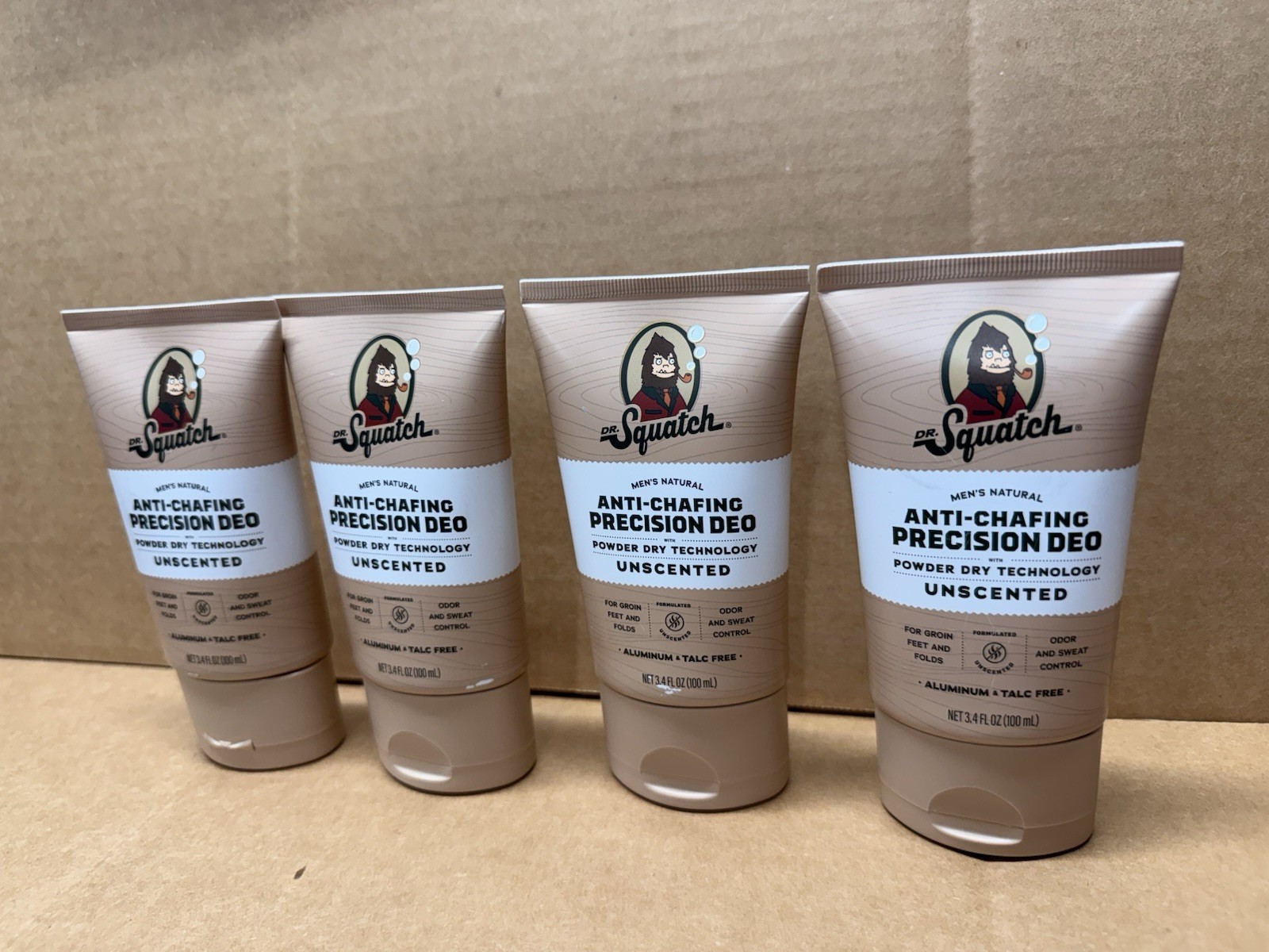4 Pack: Dr. Squatch Men’s Natural Anti-Chafing Precision Deo 3.4 oz Unscented