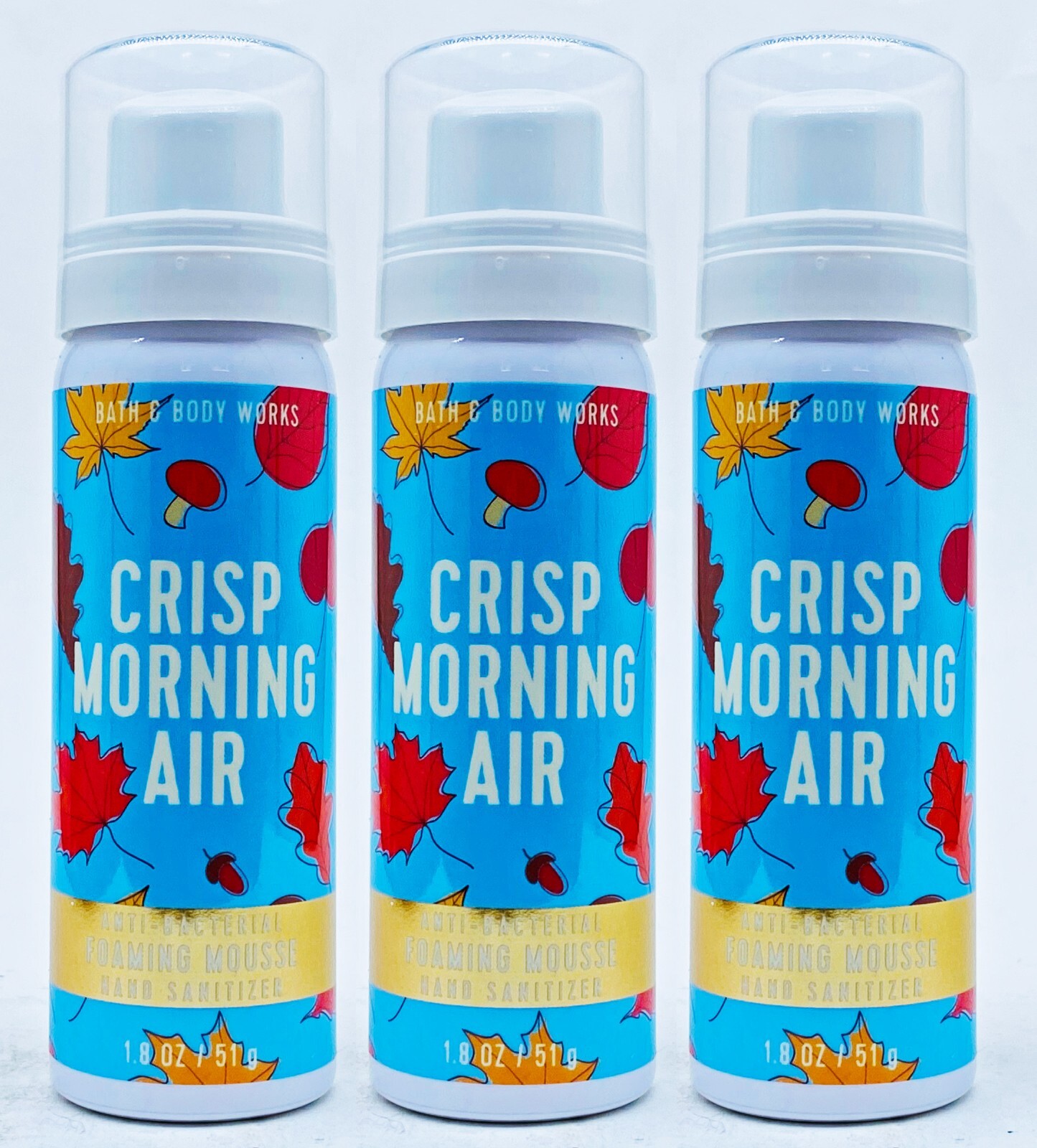 3 Bath Body Works CRISP MORNING AIR Antibac Foaming Mousse Hand Sanitizer 1.8 oz