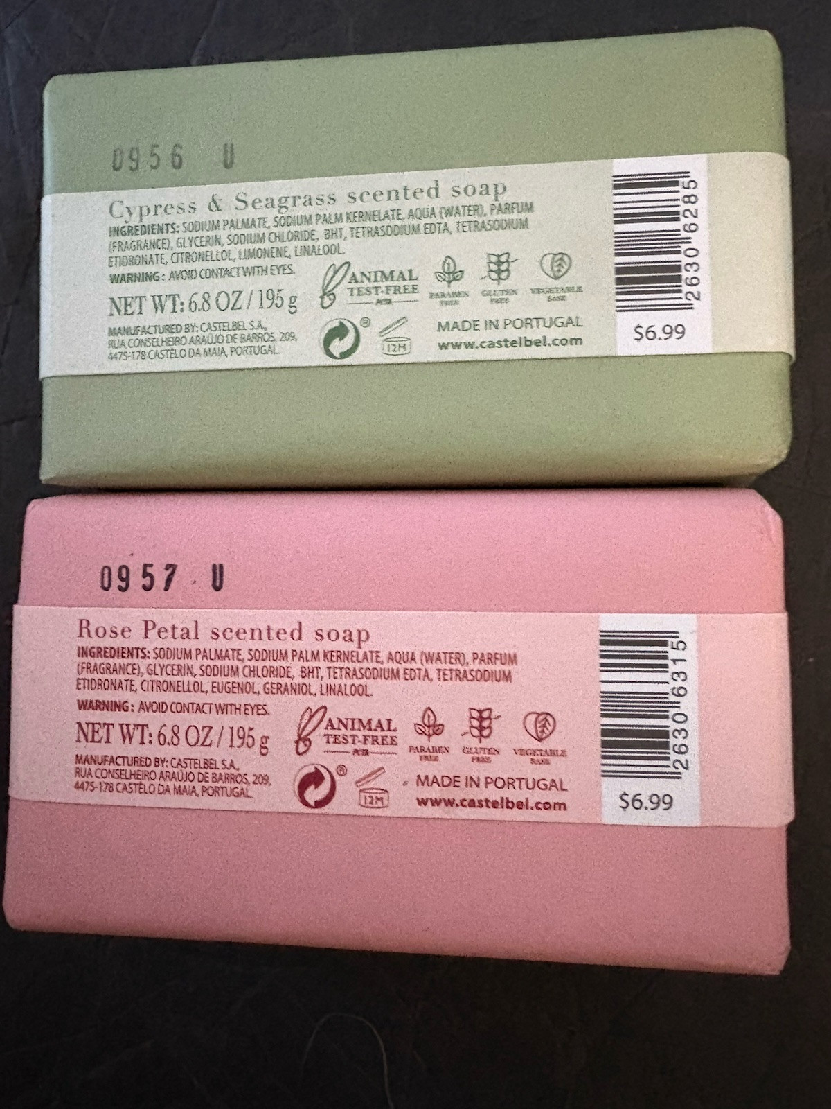 2 CASTELBEL Rose Petal/Cypress & SeagrassSoap Bars Made in Portugal Cruelty Free