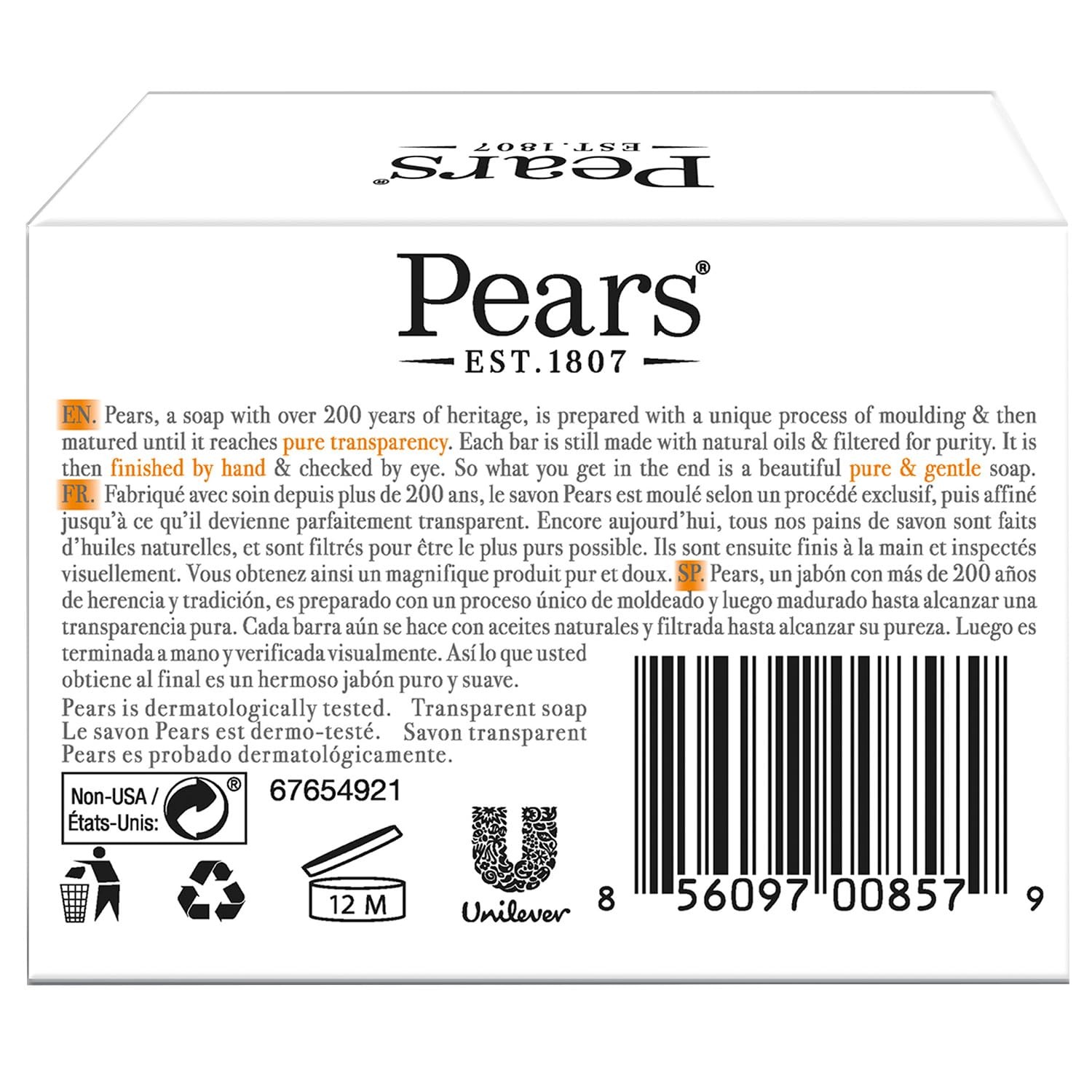 Pears Soap, Pure & Gentle with Natural Oils, 24-Pack – Transparent Amber Glyc…