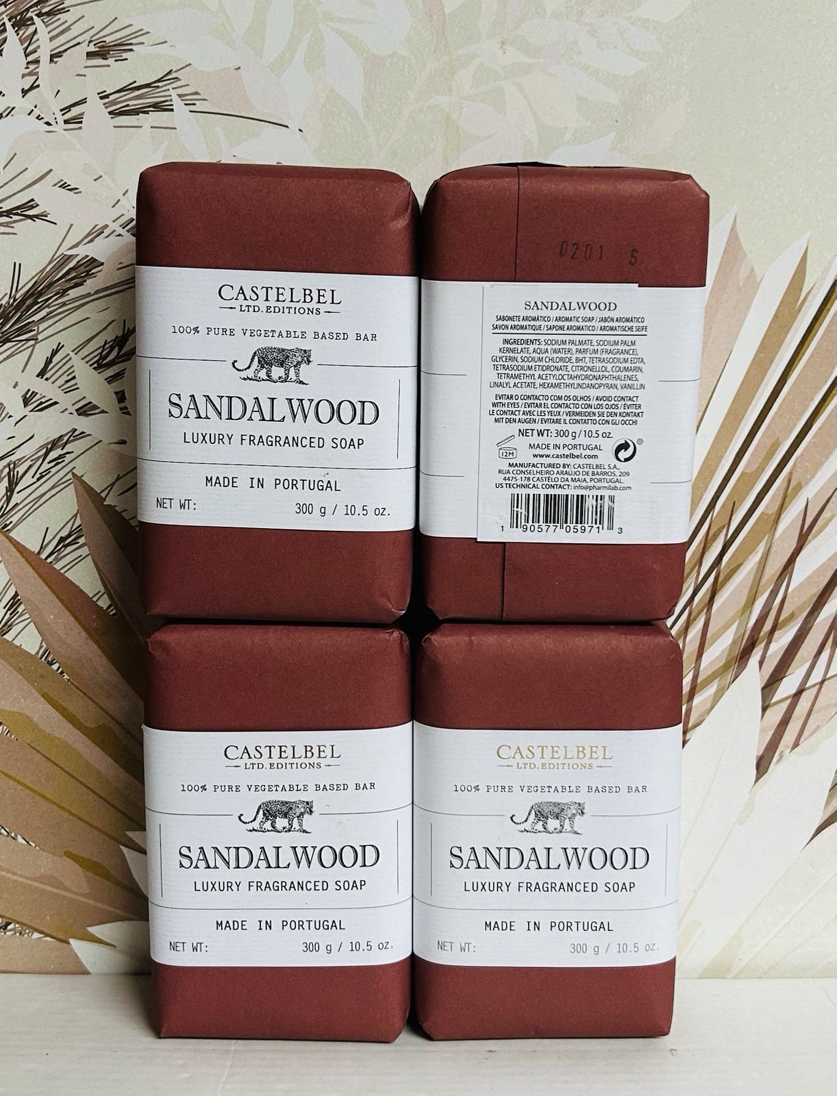 4-Pack Castelbel ~ Sandalwood Luxury Fragranced Bar Soap 10.5 oz Each