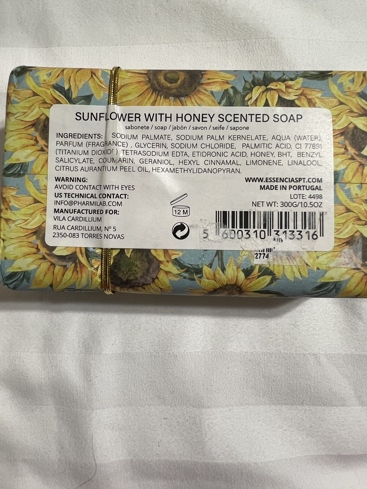 Vila Cardillium~ Sunflower Honey Drizzle~Triple Milled Bar Soap~Portugal~10.5 Oz