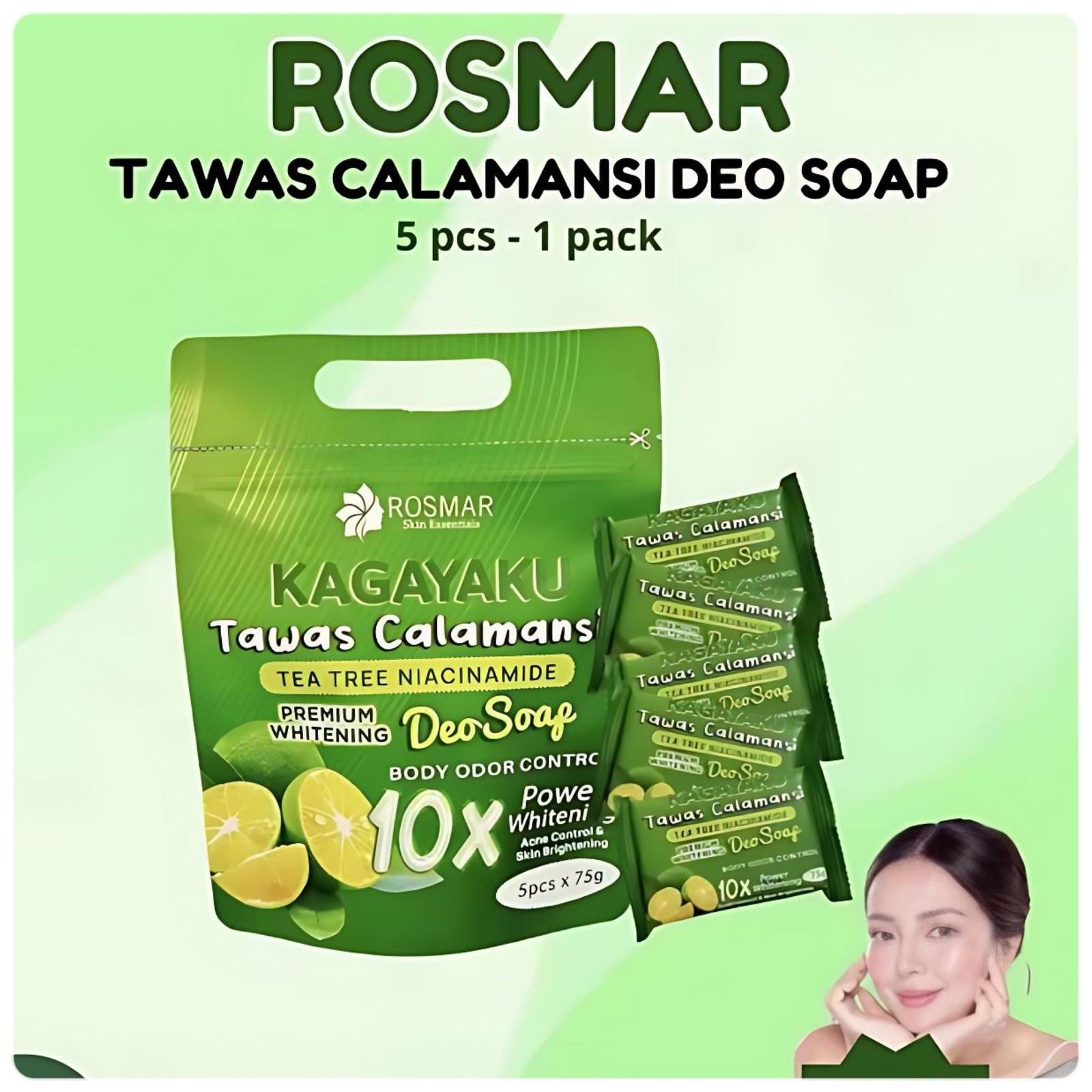 Rosmar Kagayaku Tawas Calamansi Tea Tree Niacinamide DEO SOAP 5X 75g