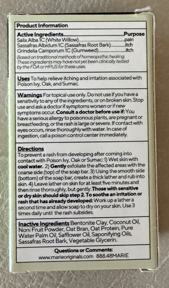 Marie Originals The Bioactive Poison Ivy & Oak Soap 1 Bar NEW