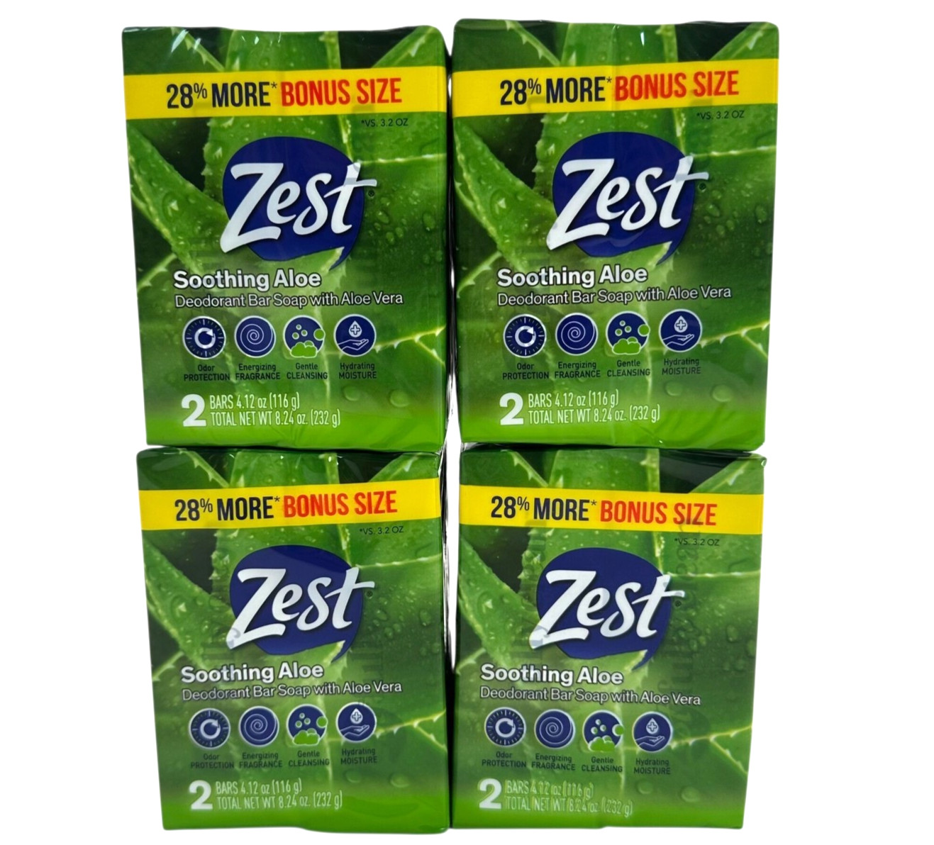 Zest Soap 4 x 2 Pack Soothing Aloe Vera 8 Bars Total 4.12 Oz Each Deodorant