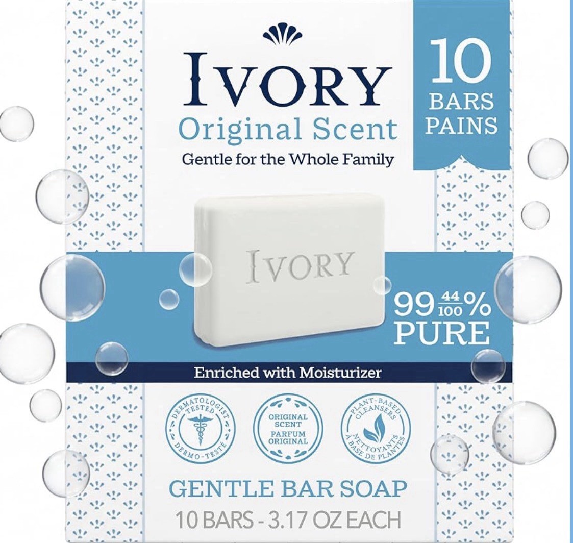 Ivory Gentle Bar Soap Original Scent Plant-Based 10 Bars, 3.17 oz Each
