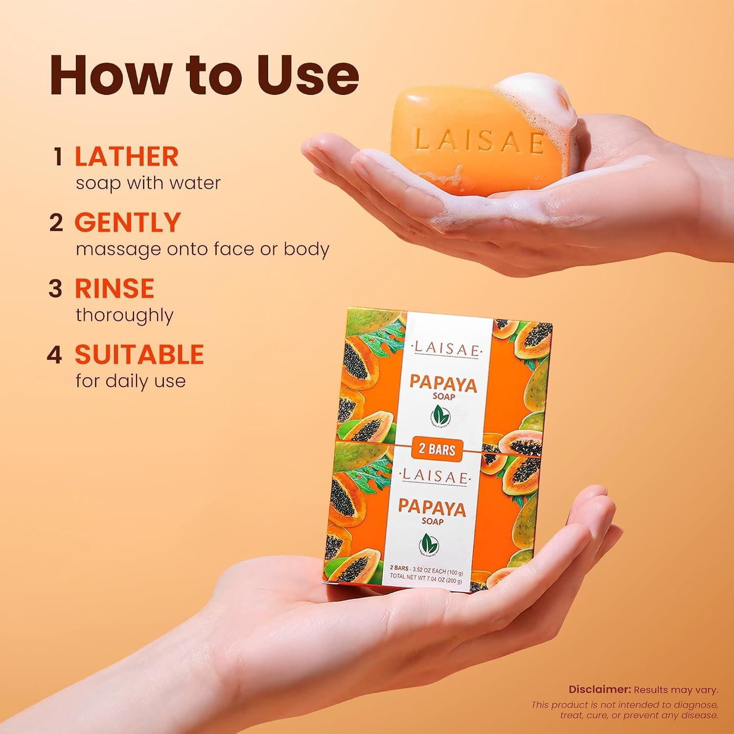 Niacinamide Papaya Soap for Even Skin Tone – 2 Bars, 3.52 oz