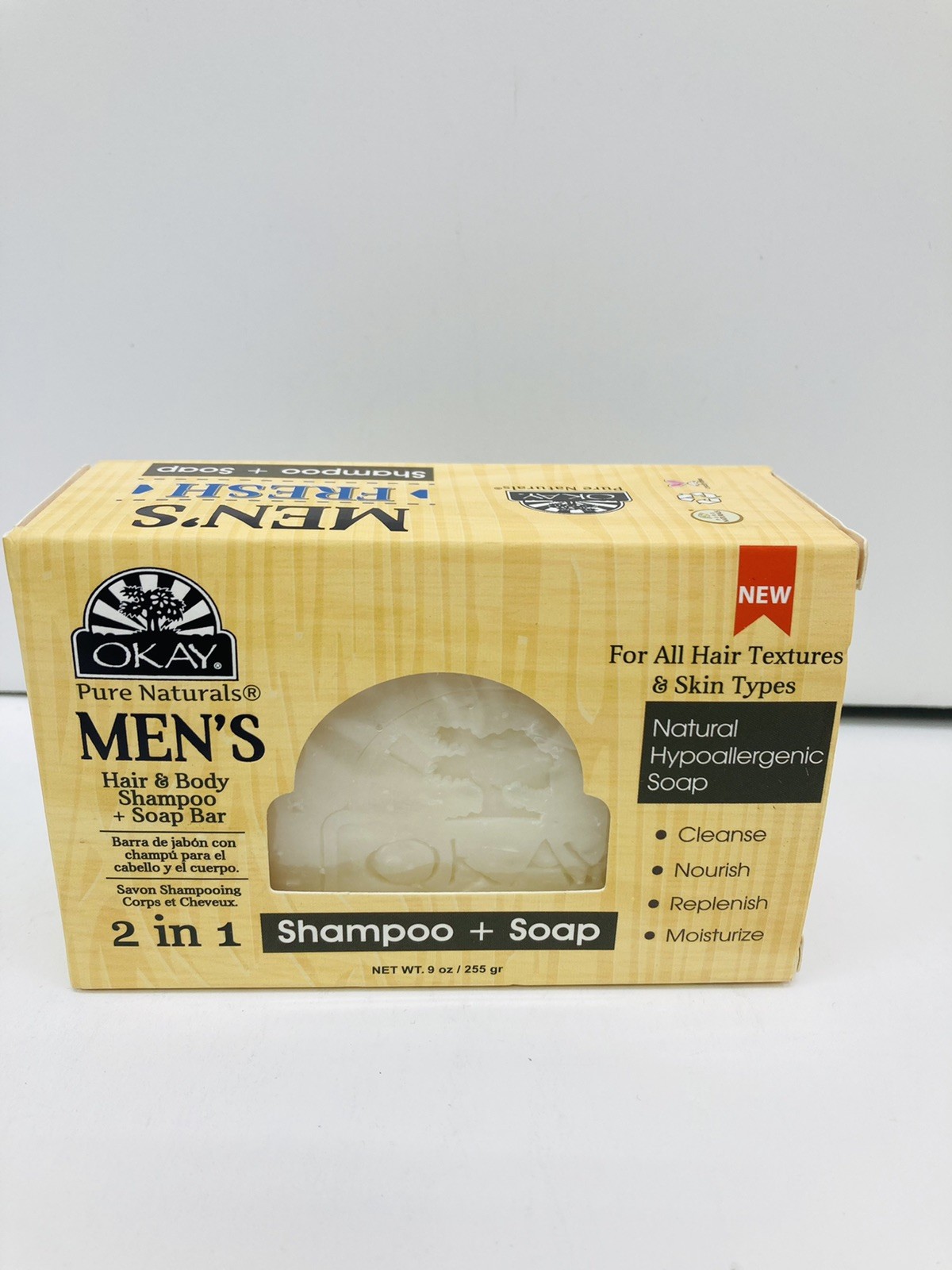 Okay Pure Naturals Men’s 2 In 1 FRESH Shampoo + Soap 9 Oz Lot of 3