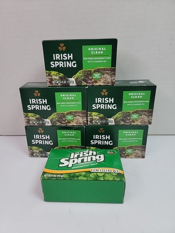 Irish Spring Original Clean Deodorant Soap Lot of 6 Bars 4.5 oz 4 oz New Sealed