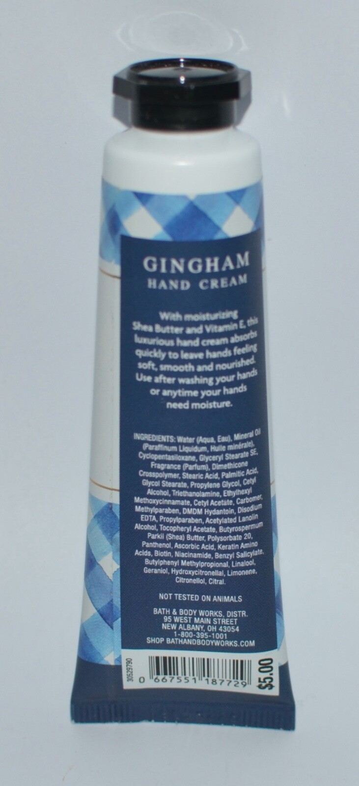 1 BATH & BODY WORKS BLUE GINGHAM HAND CREAM LOTION SHEA BUTTER TRAVEL SIZE 1 OZ