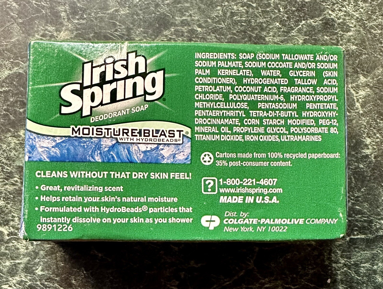 Irish Spring Moisture Blast Deodorant Soap 3.75 Oz Bar (1 Bar)