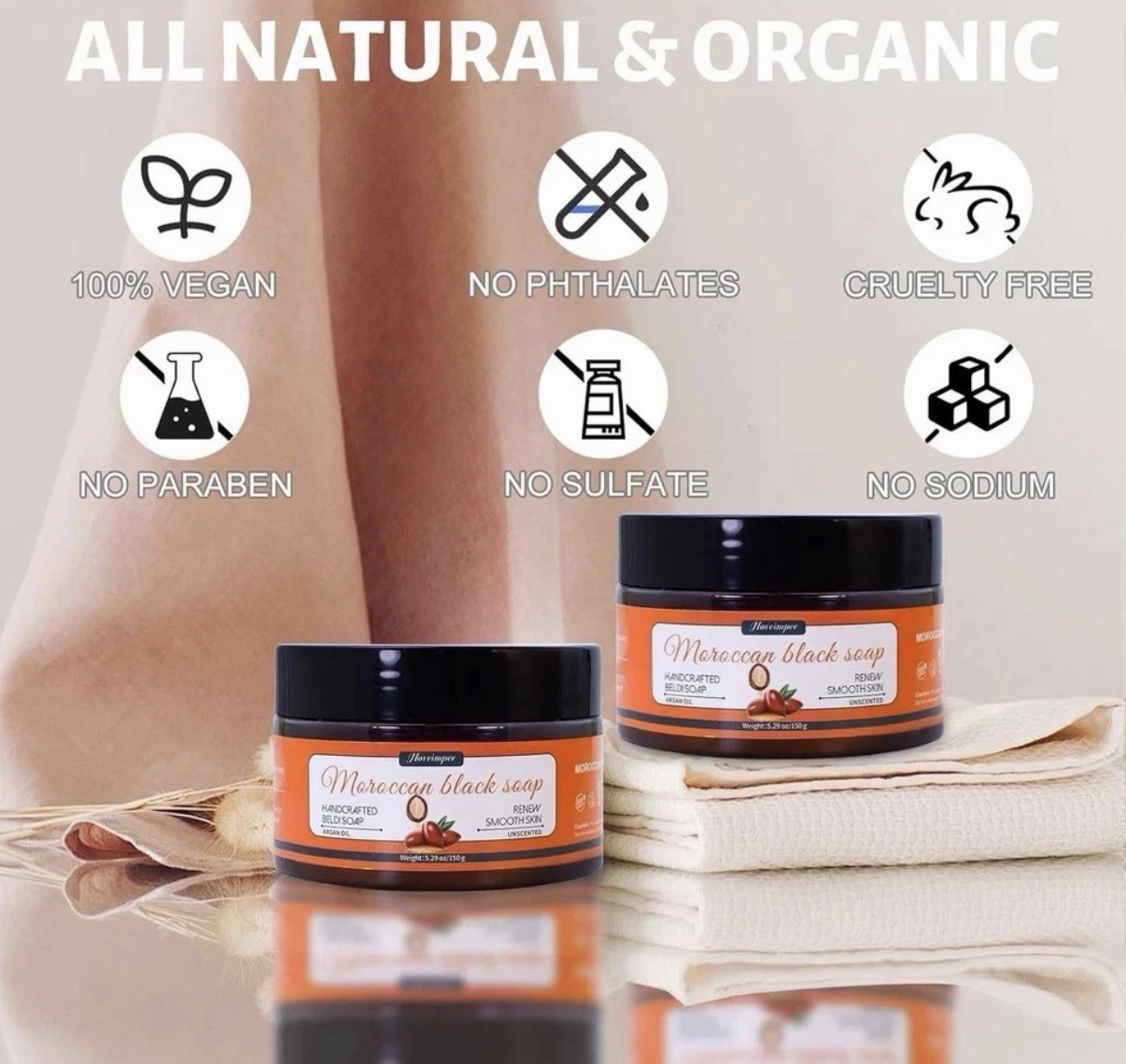2 Pack Organic Moroccan Black Soap Soften Skin, Moisturizing Beldi Soap 5.29 oz