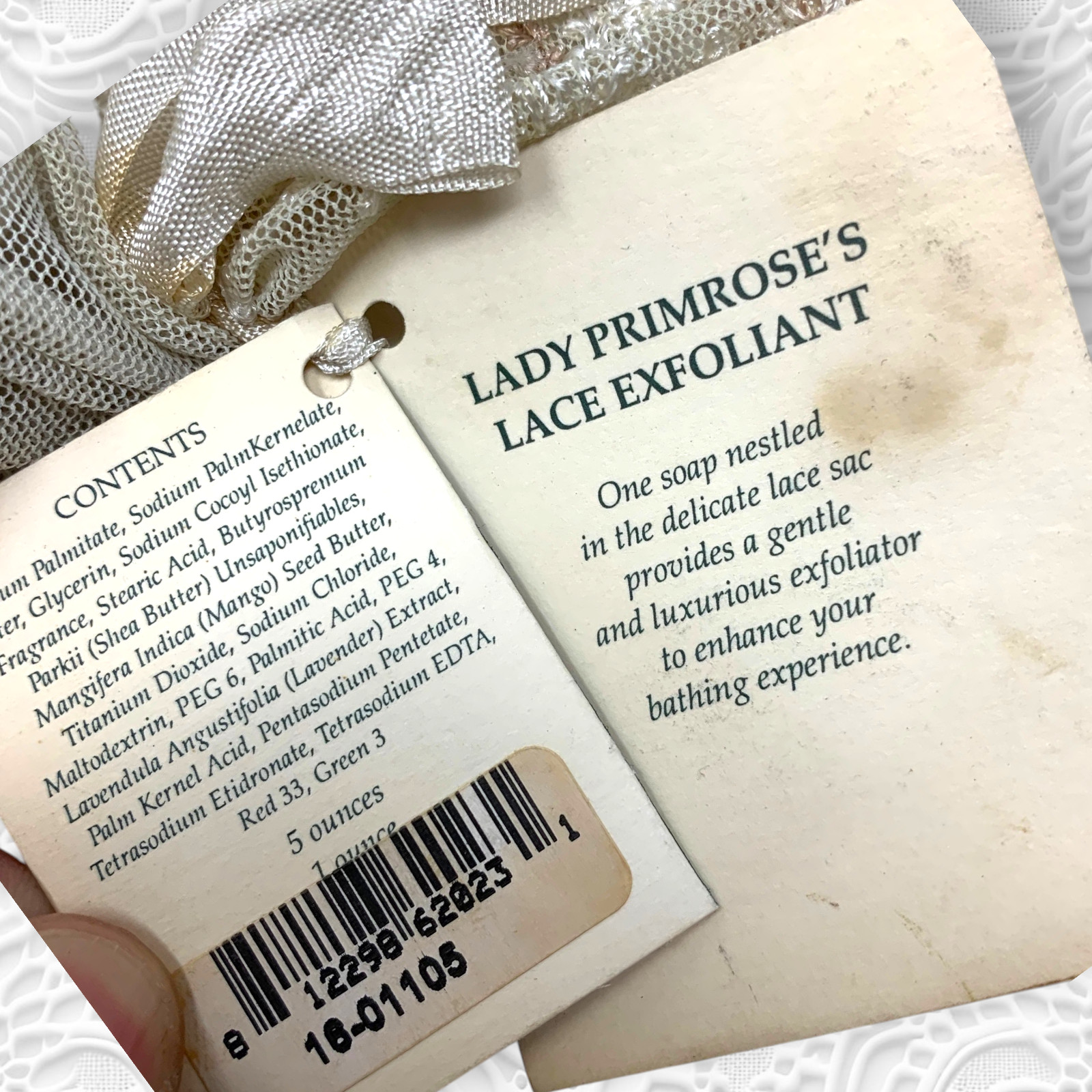 Vintage Lady Primrose Provencal Lavender French Milled Soap Lace Exfoliant 5 oz