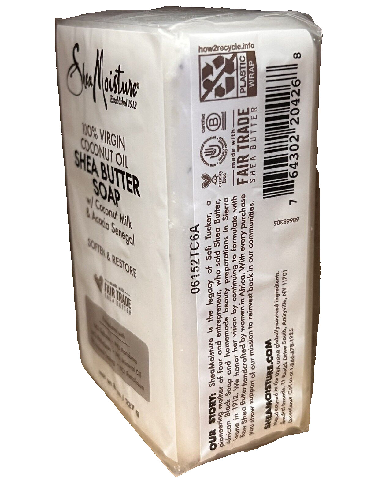 Shea Moisture 100% Virgin Coconut Oil Shea Butter Soap Net Wt. 8 oz. (1 Bar)