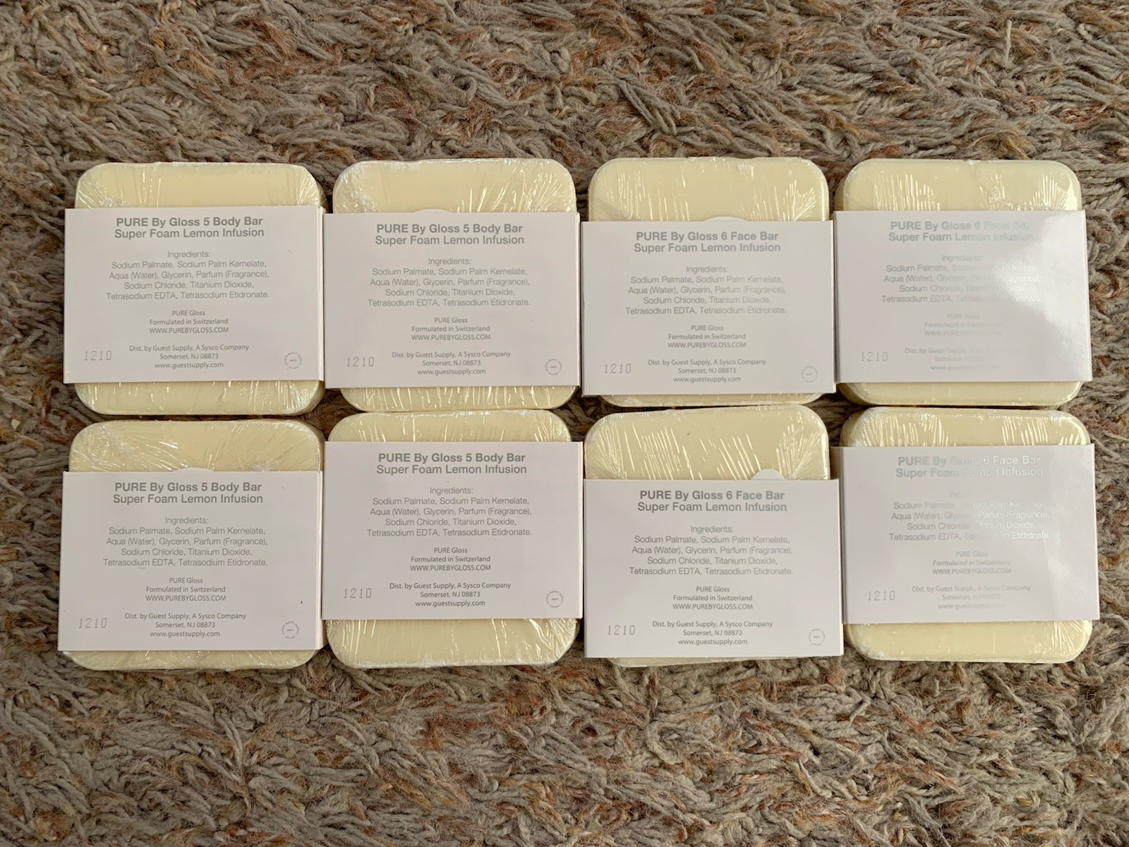 LOT (8) PURE by GLOSS BODY & FACE BAR! Super Foam Lemon Infusion 40g SWITZERLAND
