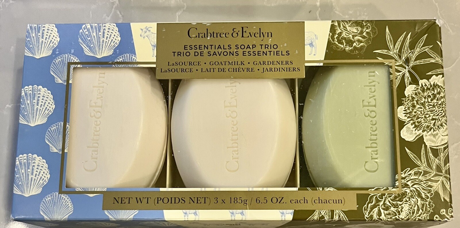 Crabtree & Evelyn Essentials Soap Goatmilk, LaSource & Gardeners~Set Of 3 ~ New