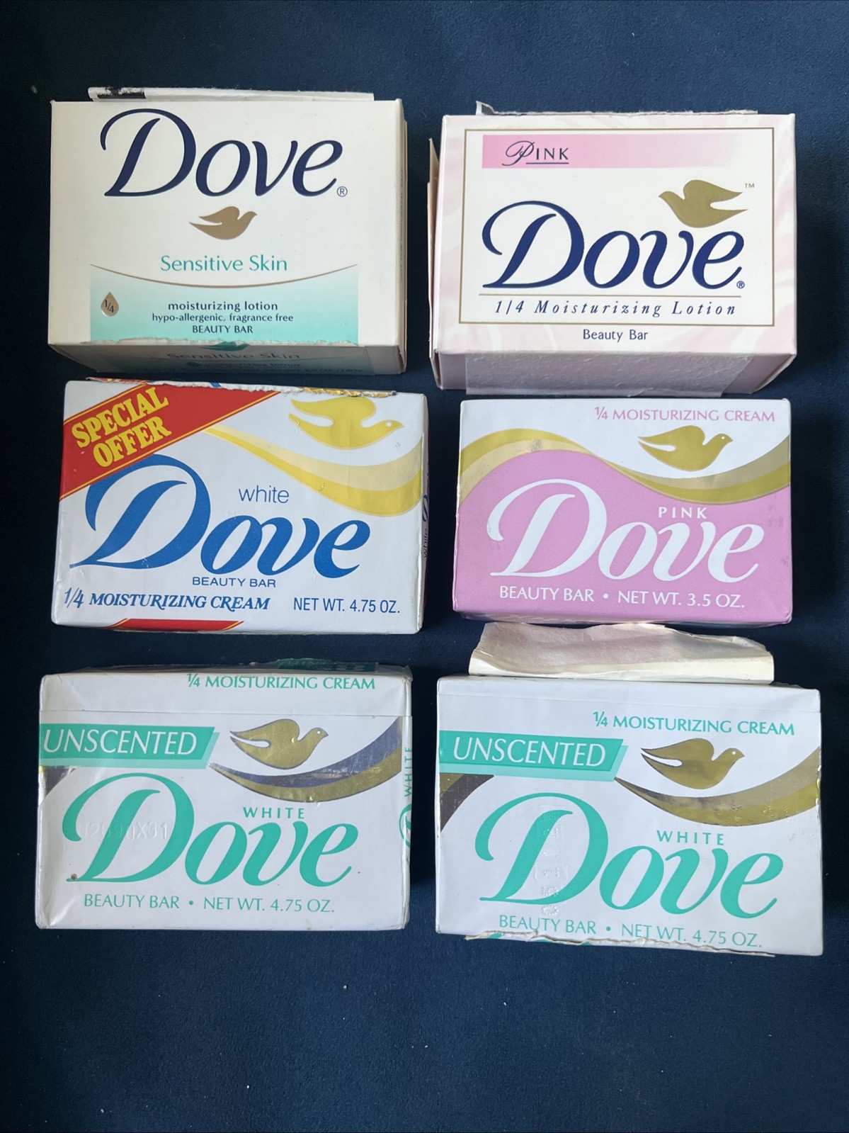6 Lot Dove White Pink Beauty Bar Soap 1/4 Moisturizing Lotion Sensitive Vintage