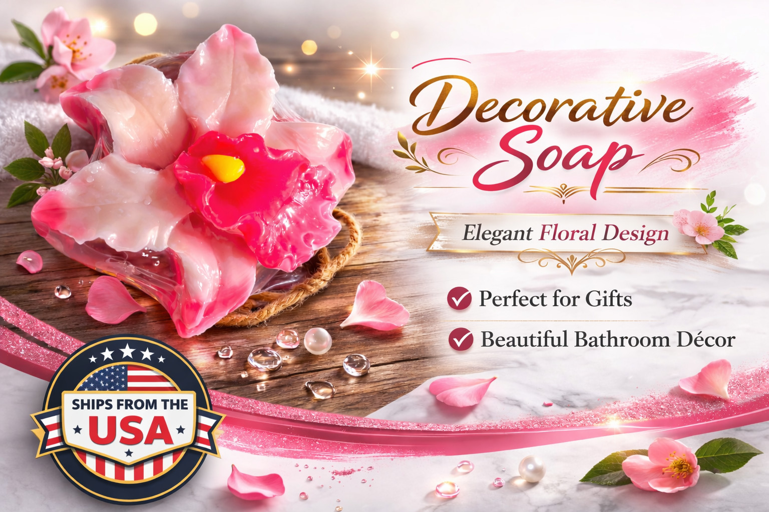 Decorative Floral Soap, Elegant Bathroom Décor, Perfect Gift Basket,Floral Scent