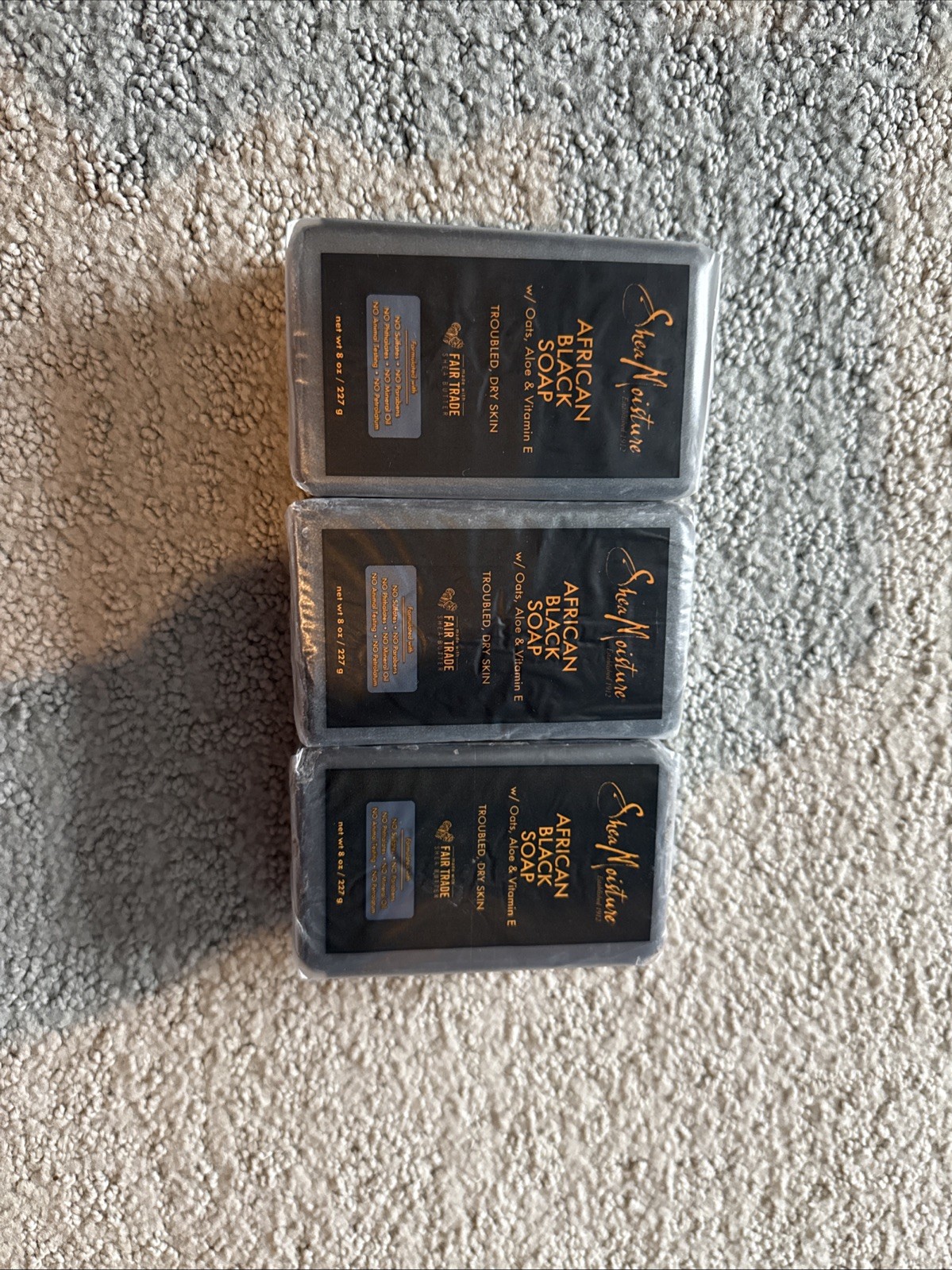 3 Bars Shea Moisture African Black Soap W/ Oats, Aloe, & Vitamin E 8 Oz