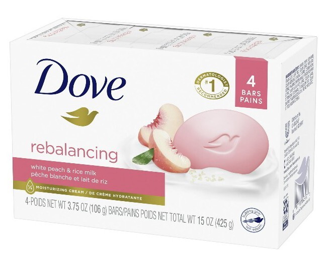 🆕️ Dove (4-Bars) 3.75 Oz. •REBALANCING• 🍑 White Peach & Rice Milk Beauty Bars.