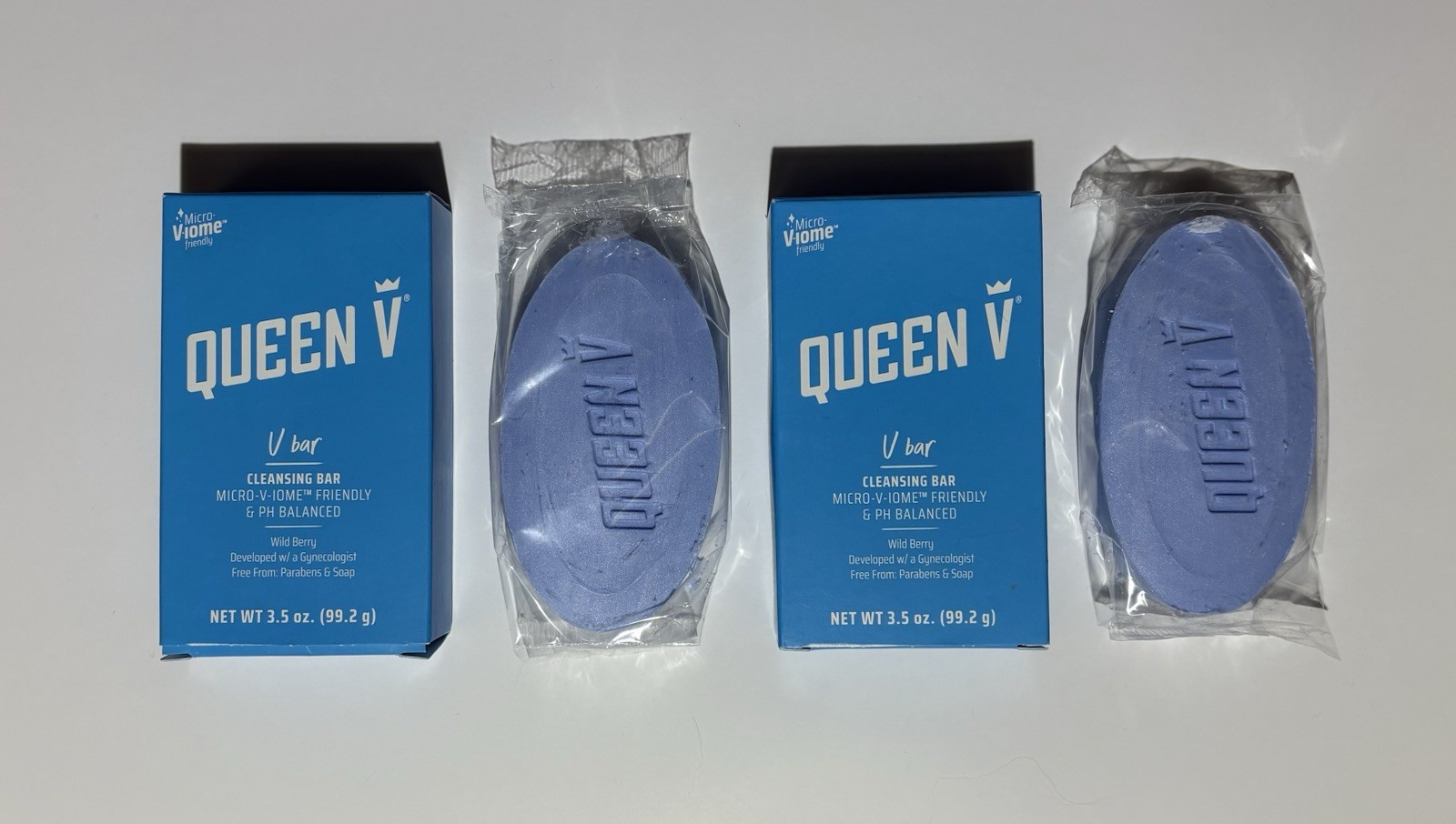 2 Queen V Cleansing Bar, V Bar, Wild Berry Scent, pH Balanced 3.5 Oz Soap Bar