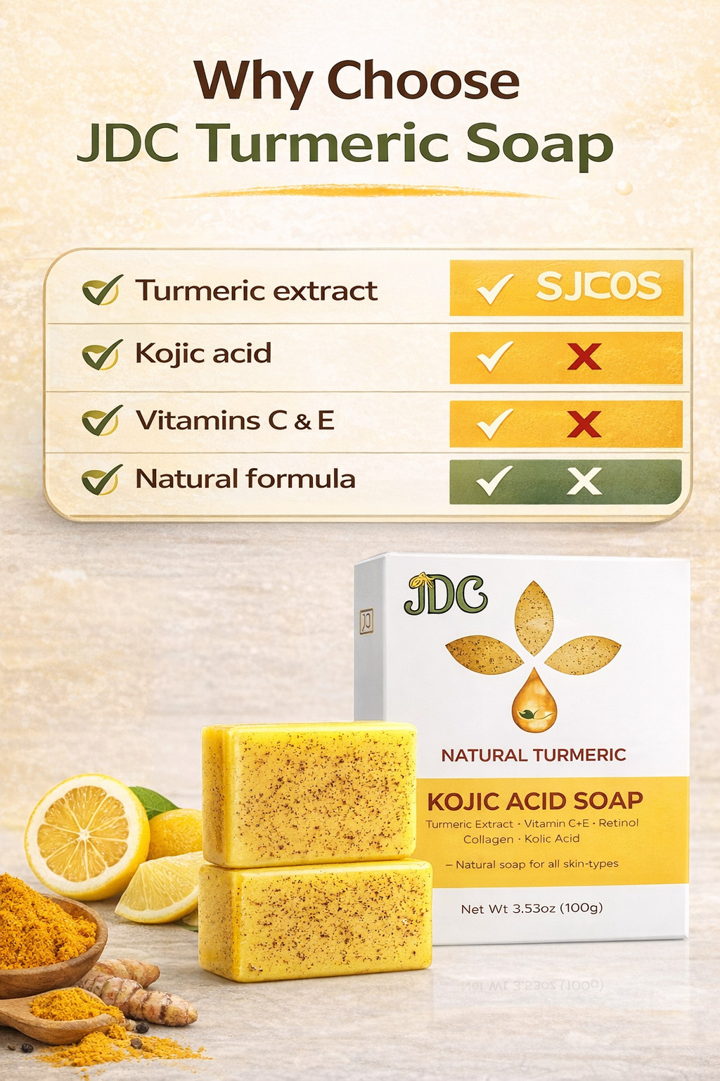Kojic Acid Turmeric Soap Skin Brightening Bar Lemon Vitamin C Dark Spot Care NEW