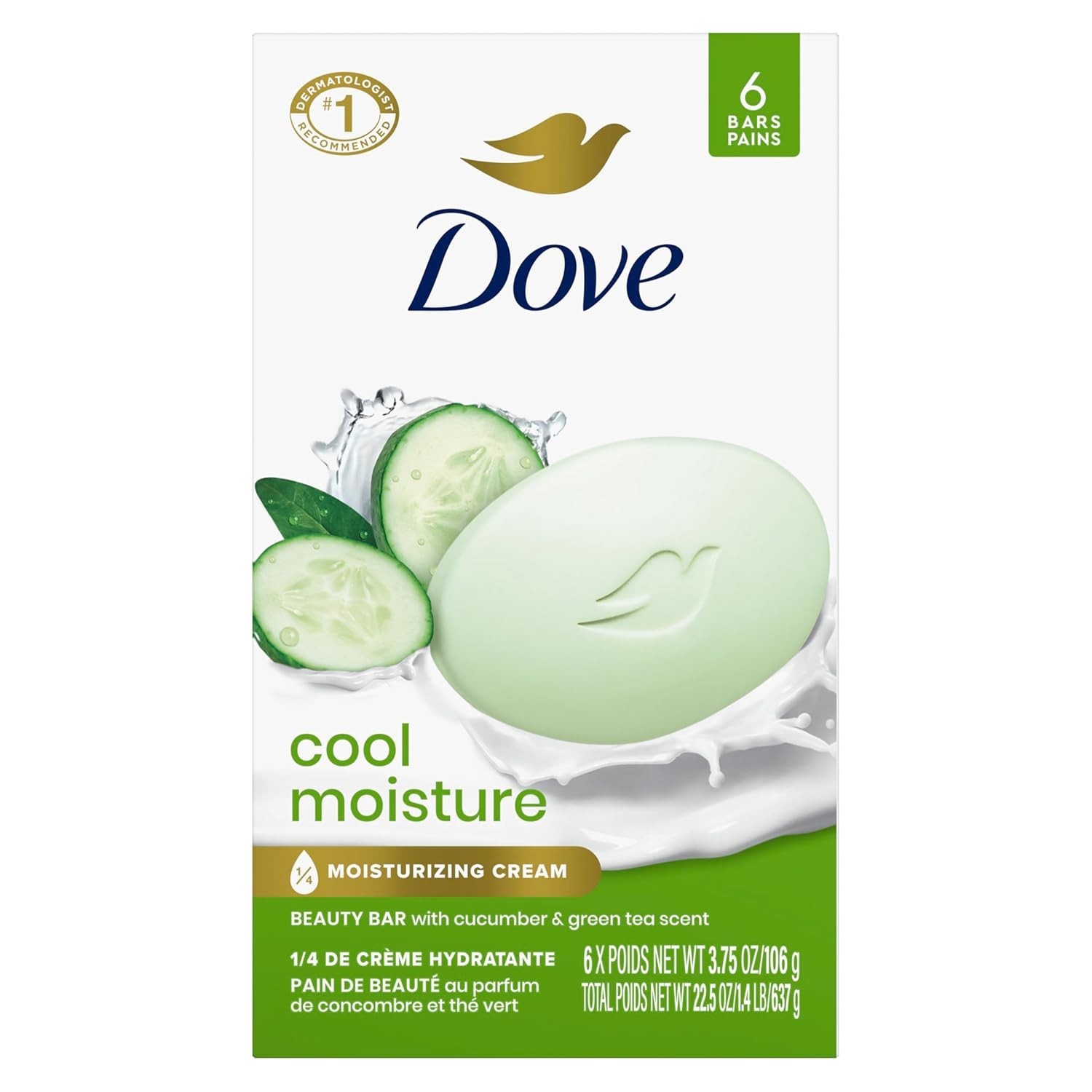 Luxury Cucumber & Green Tea Dove Beauty Bar Soap, 6 Bars – Soft & Hydrated Skin