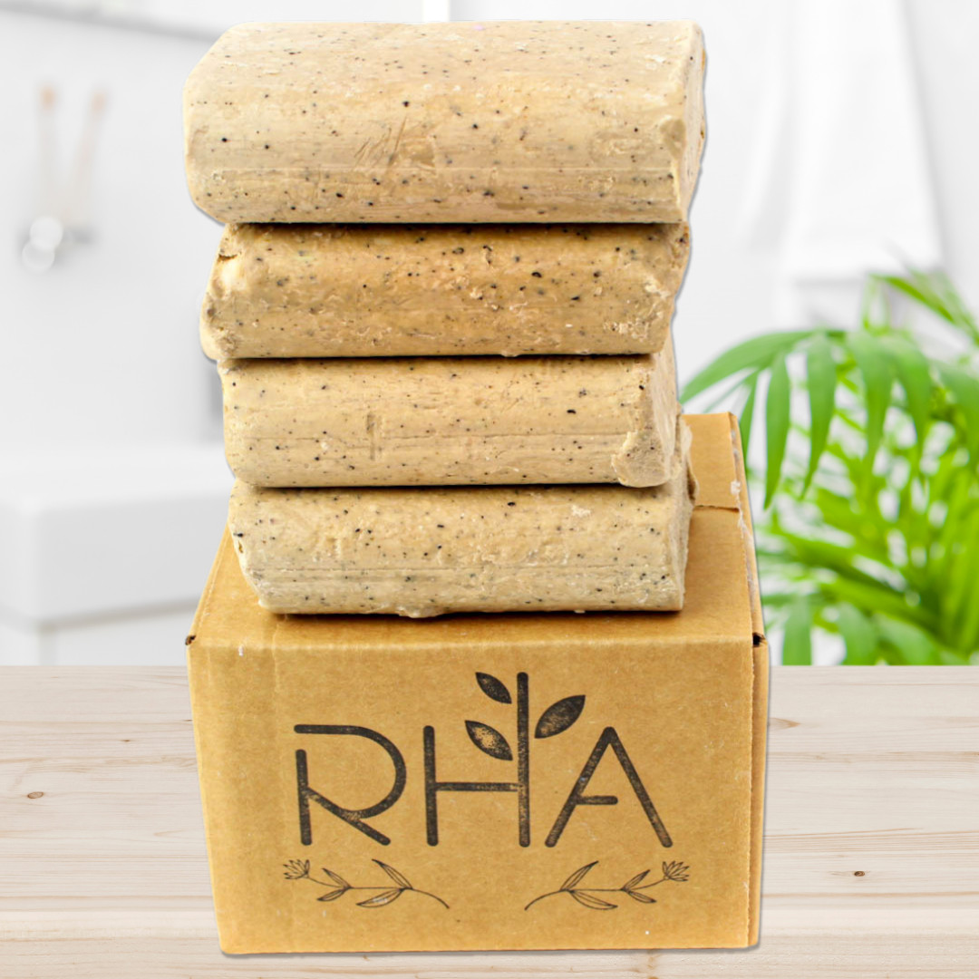 Exfoliating Soap Bars 4 Pack + Soap Saver Bag Deep Cleansing Coffee Scrub Body F