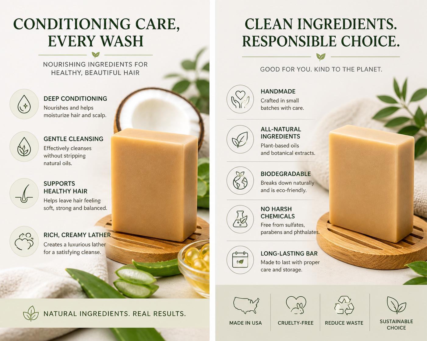 Handmade Soap Conditioning Shampoo Bar w/Coconut Oil & More Natural & Organic