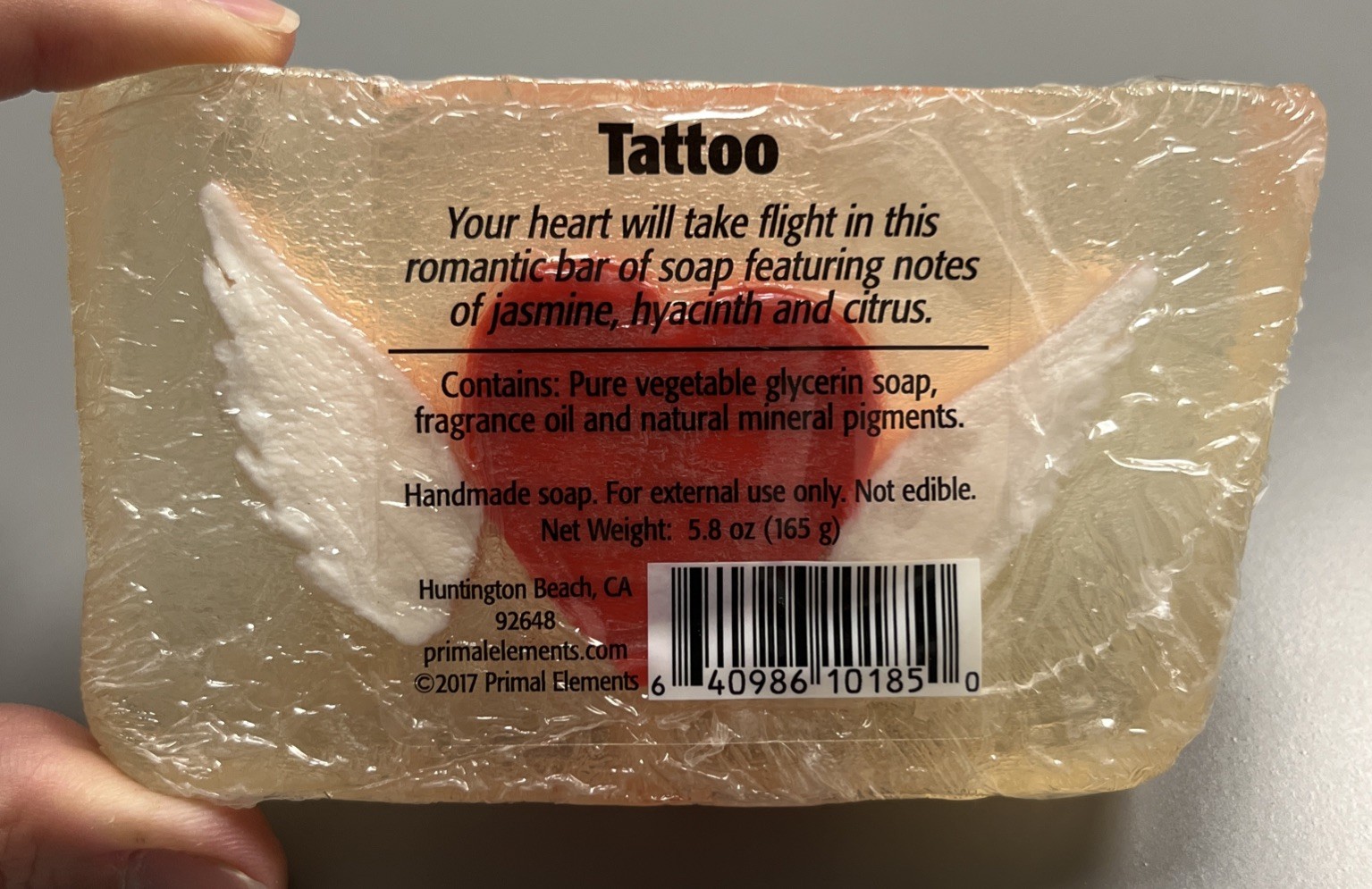 Primal Elements TATTOO Soap Hearts Handmade Glycerin 5.8 oz. / 165g Wings