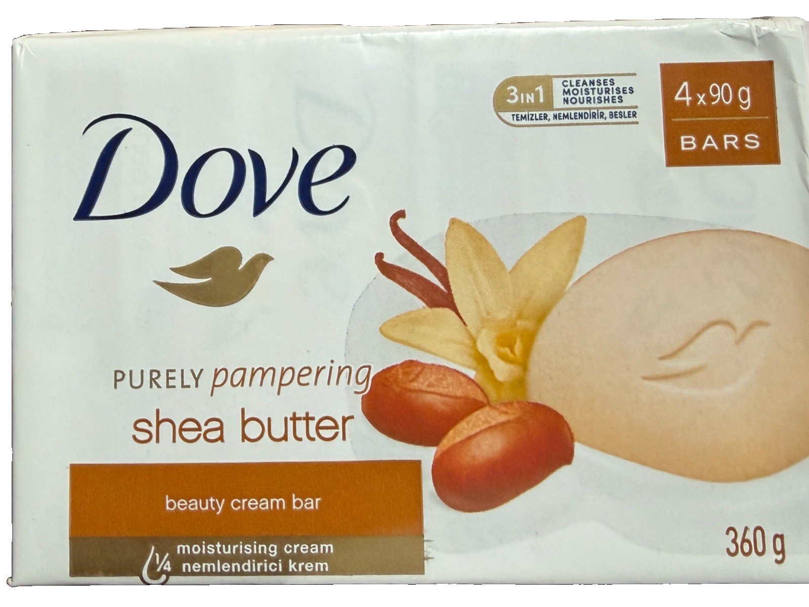 Dove Shea Butter & Vanilla Moisturizing Cream Beauty Soap 4 BARS (Total 15 oz)