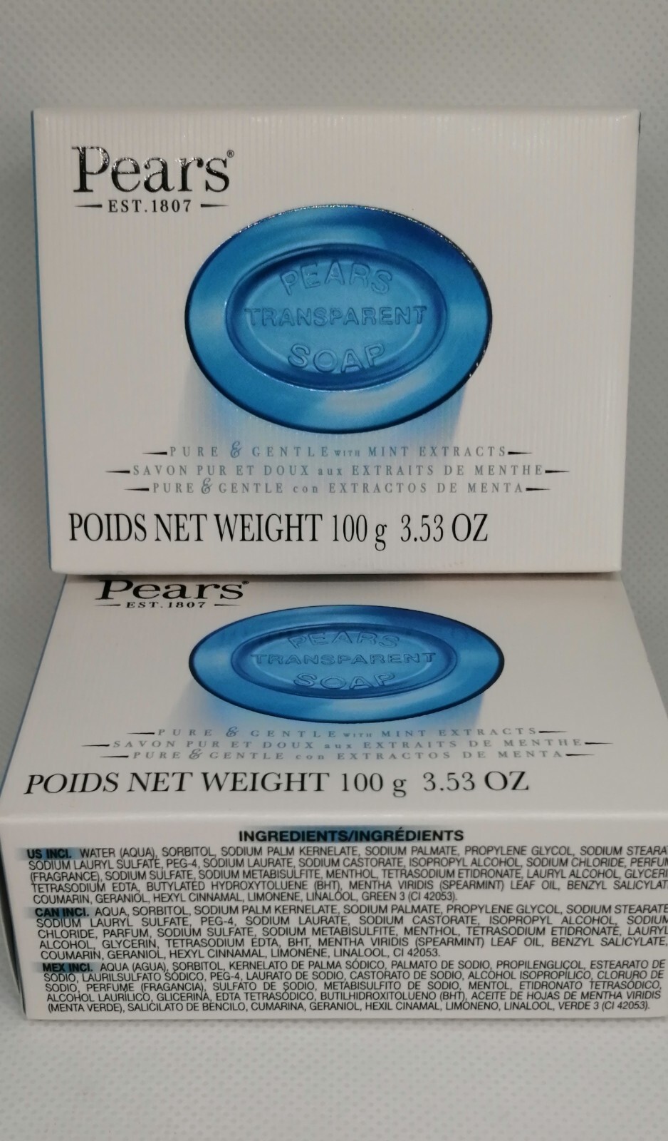 Pack of 2 Pears Transparent Soap Blue 100 g 3.53 Oz!