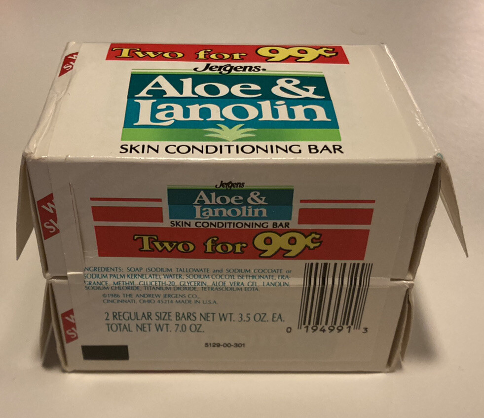 RARE 2 Pack Vintage Jergens Aloe & Lanolin Skin Conditioning Soap Bar NOS 3.5 oz