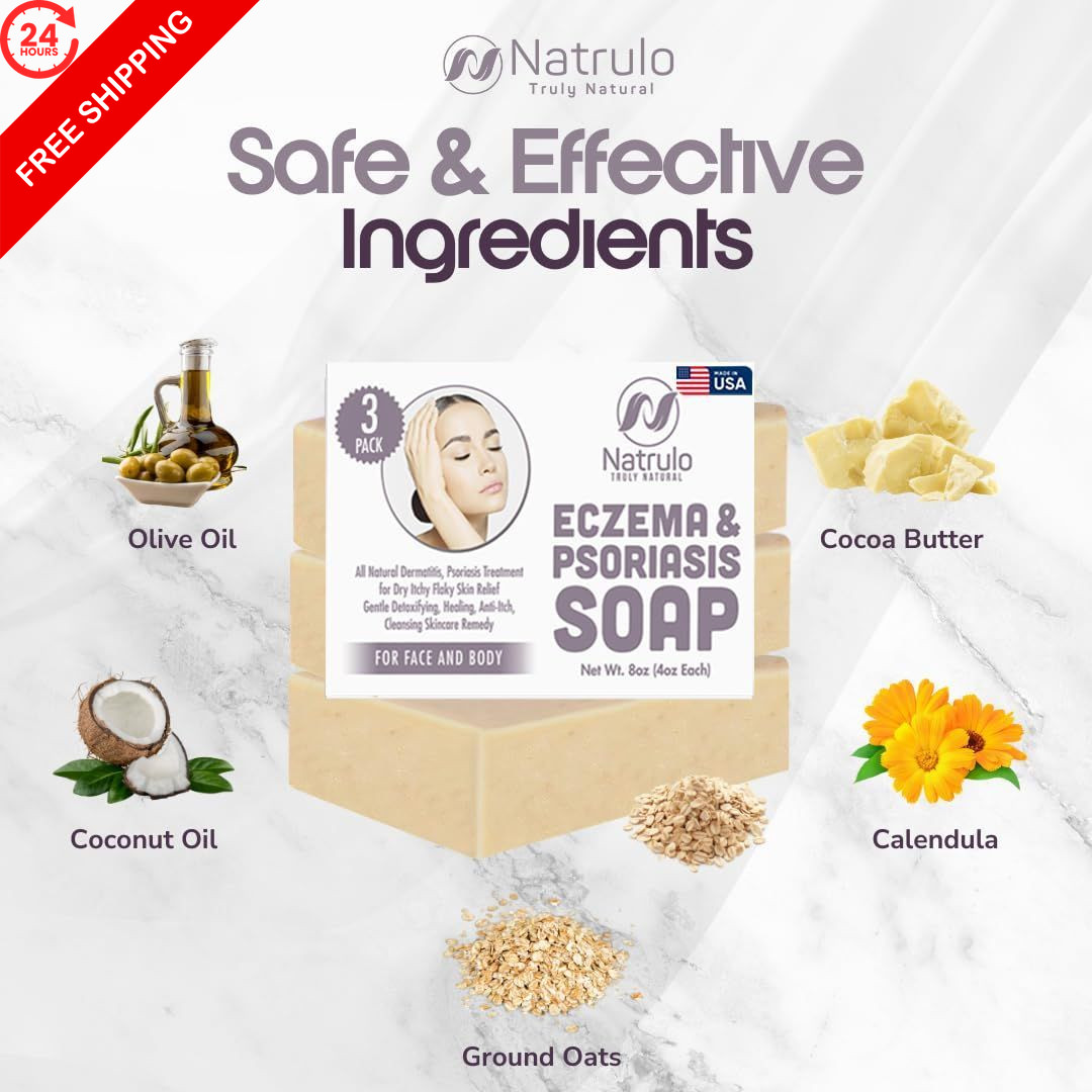 Eczema Soap Bar for Face and Body – All Natural 4 Ounce (Pack of 3)