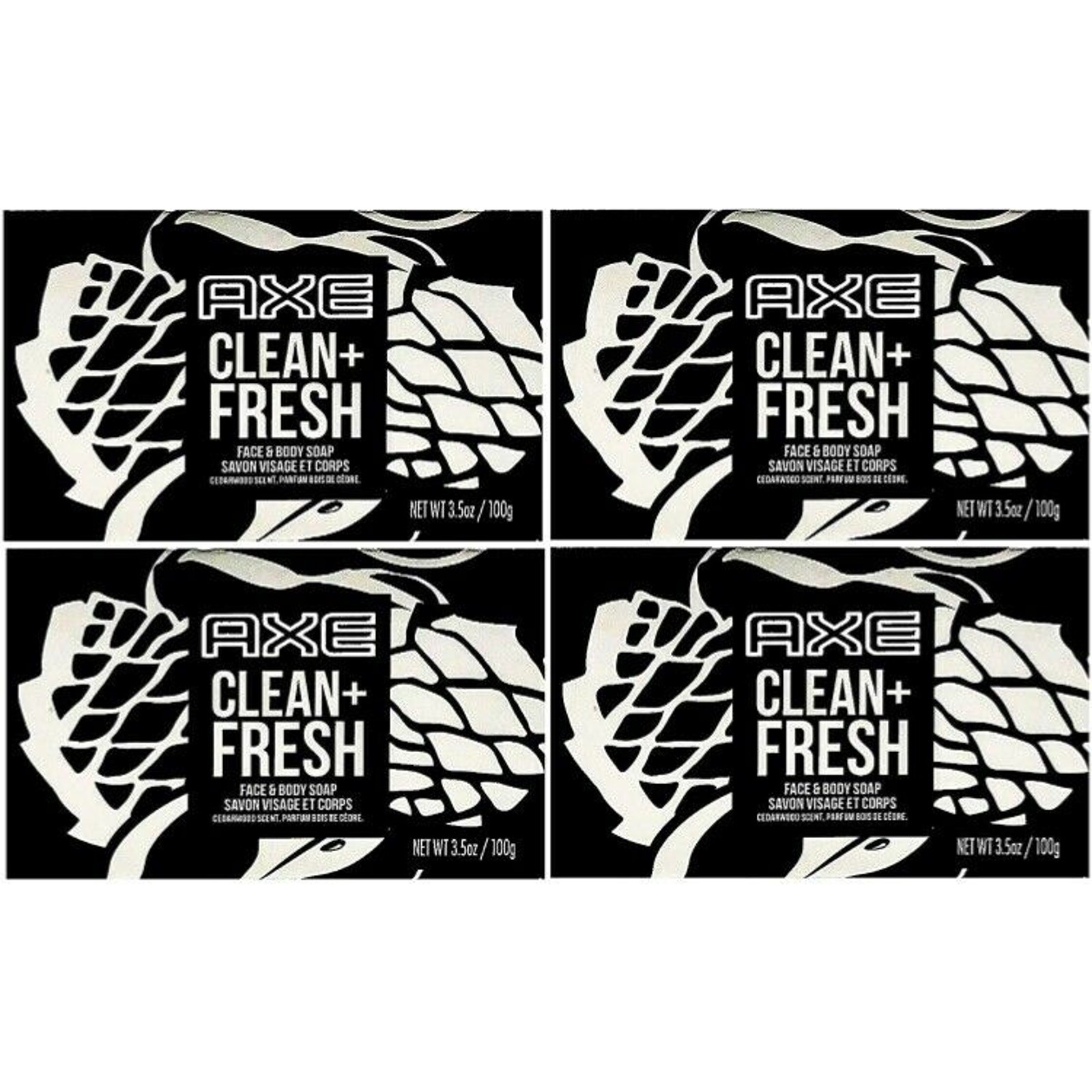 AXE 4Pk of Clean & Fresh Face/Body Soap Cedarwood Scent 4 (3.7Oz) Bars