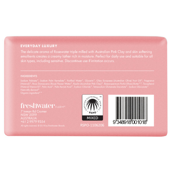 Rosewater & Pink Clay Soap Bar Freshwater Farm Australia 200g New