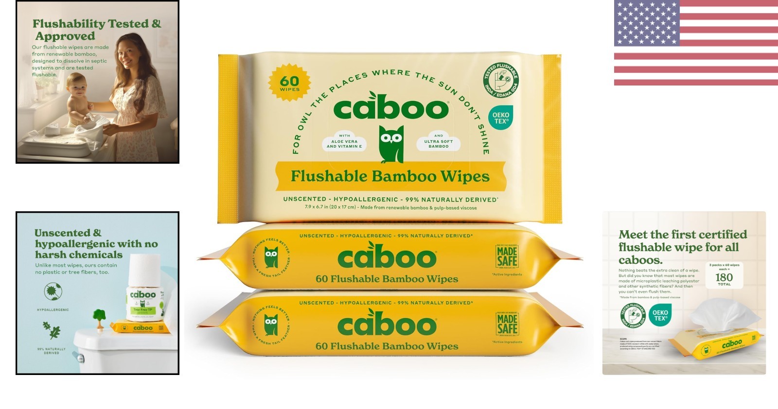180 Count Certified Flushable Wipes – Chemical-Free & Eco-Friendly Bamboo Care