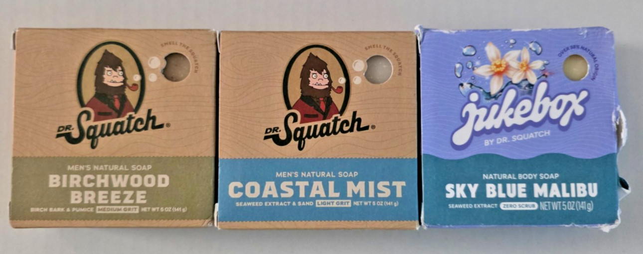Dr. Squatch Men’s Natural Bar Soap BIRCHWOOD BREEZE/COASTAL MIST & Juke Box SKY